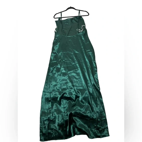 Lulus l NWT Caroline Emerald Green Satin Cowl Neck Maxi Dress - Picture 3 of 7